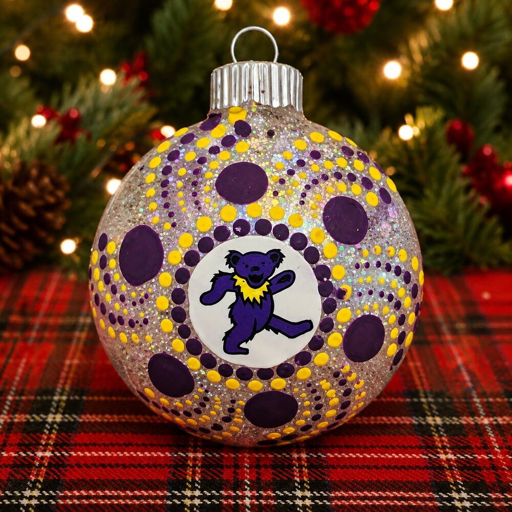 Hand-Painted Dancing Bear Christmas Ornament Purple Gold – Custom Orders
